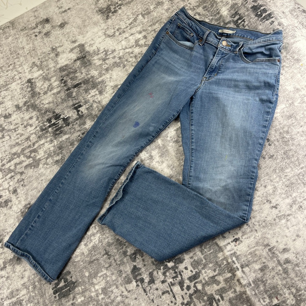 Levi Strauss & CO Women 12 Jeans Classic Bootcut Solid Blue Denim Stained